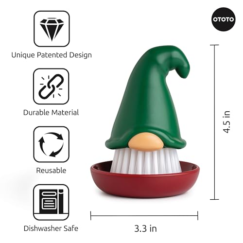 New! Beardy Gnome Dish Brush by Ototo (Beardy Green)