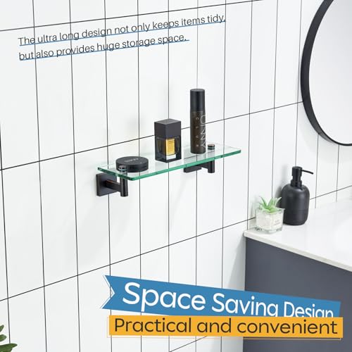 Wall Shelves Bathroom Hardware Glass Floating Shelf Small Hanging Rack Storage (Oil Rubbed Bronze / 12-Inch(2 Pack))