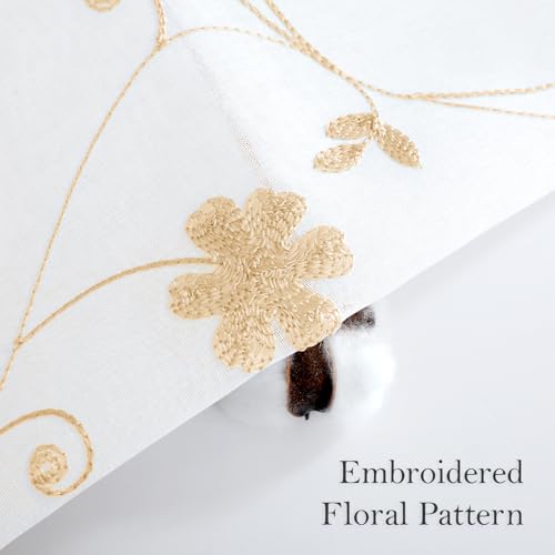 Yellow Sheer Curtains 84 Inches Long 2 Panels Yellow and White Embroidered Floral Pattern Semi Sheer Window Curtains for Bedroom Living Room (52"W x 84"L (Pack of 2) / White & Yellow)