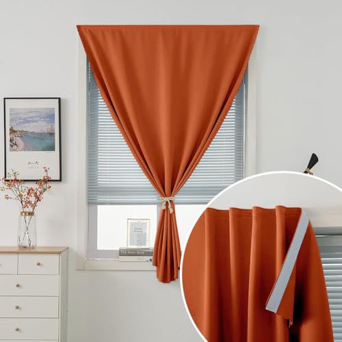 Self Adhesive Curtains Portable Blackout Curtain Simple and Easy to Install Bedroom Window Thermal Lnsulated Kitchen Room Darkening Black Small Drapes (47"W x 71"L (Pack of 1) / Orange)