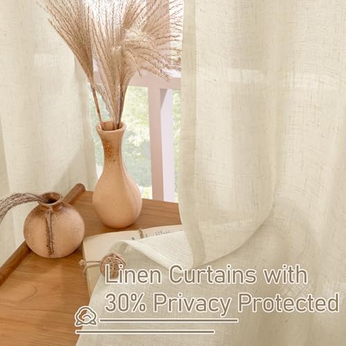Light Filtering Sheer Linen Curtains 102 inches Long 2 Panels (52"W x 102"L (Pack of 2) / Linen)