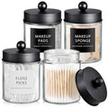 4 Pack Glass Qtip Holder with Matte Black Stainless Steel Lids (4 pack / Black)