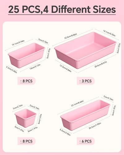 25 PCS Plastic Drawer Organizers Set (Pink)