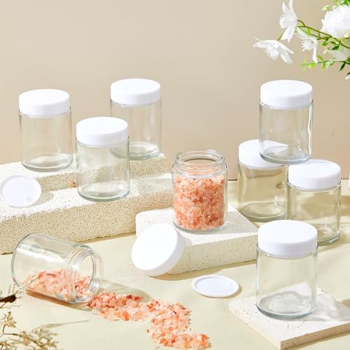 24 Pcs Bulk 6oz Glass Jars with Lids Leakproof Round Airtight Empty Cosmetic Jars with Inner Liners Lid for Storing Lotions Spices Ointments Food Storage (White White)
