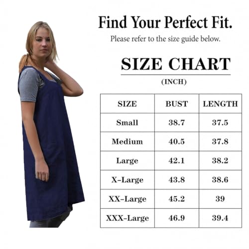 Cross Back Linen Cotton Apron with Pockets (XX-Large / Blue)