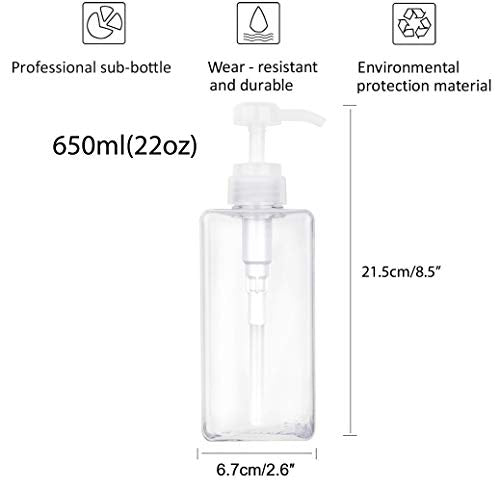 Plastic Pump Bottle Refillable Lotion Soap Dispenser 22oz Clear 2 Pack (22oz/650ml / Clear)