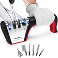 5-in-1 Knife Sharpener 4 Stage with Cut-Resistant Glove, Black+Red (Black+Red)