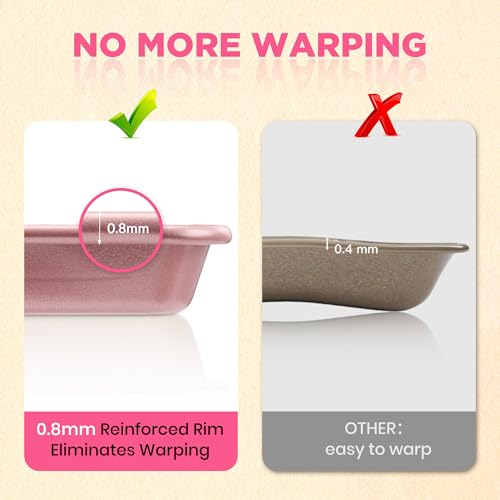 3 Piece Heavy Duty Carbon Steel Baking Sheets Set (Pink)