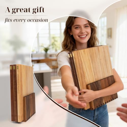 Book Cutting Board Set with Wooden Stand for Home Cooks (Natural Wood Color)