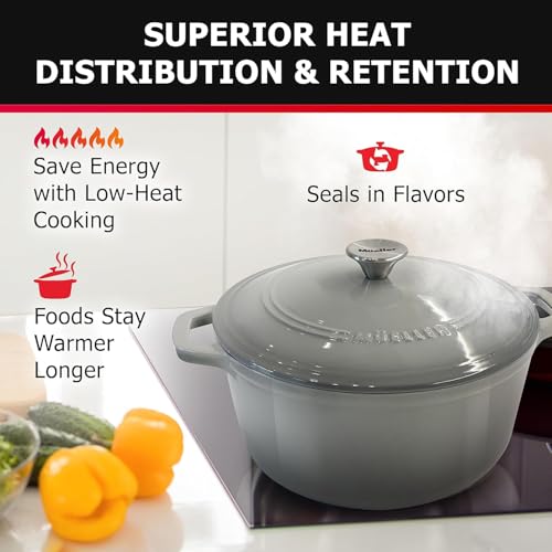 MUELLER HOME 7.5 QT Enameled Cast Iron Dutch Oven (7.5 Quart -Round / Gray)
