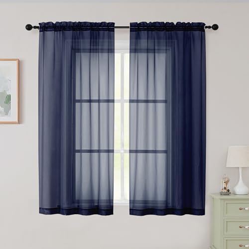 Sheer Navy Blue Curtains for Bedroom Living Room 54 Inch Length 2 Panels Set (Navy Blue / 42"W x 54"L (Pack of 2))