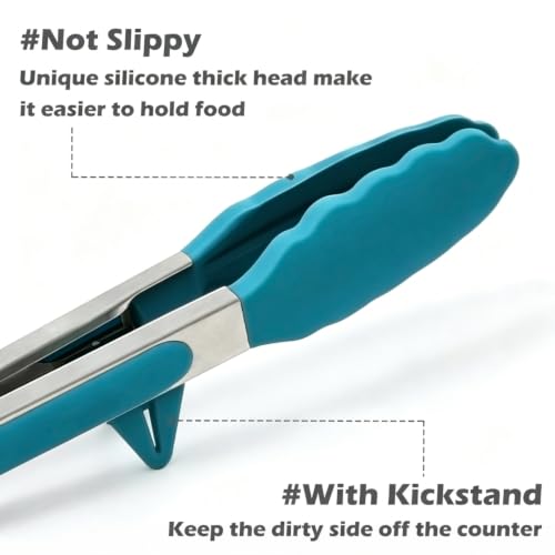 9" Kitchen Tongs for cooking with Silicone Tips (9 Inch / Peacock Blue)