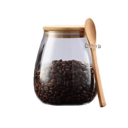 Sugar Bowls Sugar Container 25.36 FL OZ Glass Coffee Canister Airtight Food Storage Jar with Lid and Spoon Candy Jar Coffee Bar Accessories Storage Beans Powder (Round)