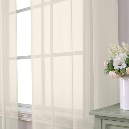 Cream Sheer Curtains 54 Inch Length 2 Panels Set for Living Room (42"W x 54"L (Pack of 2) / Cream)
