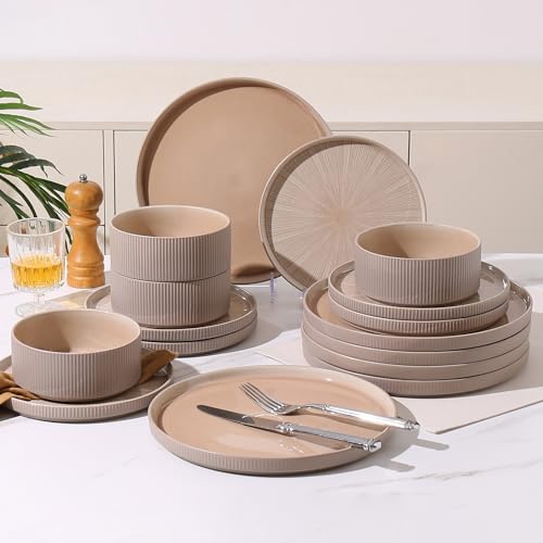 Dinnerware Sets for 6 (Light Brown / 6-Set(18pcs))