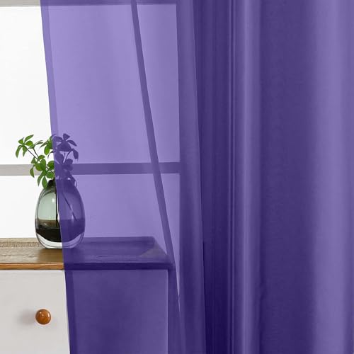 Purple Sheer Curtains Tier 30 Inches Length 2 Panels Set (42"W x 30"L (Pack of 2) / Purple)