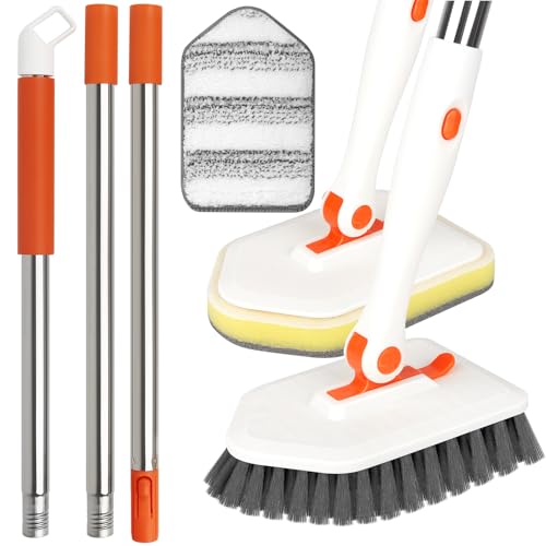 Long Handled Scrub Brush for Shower (Orange)
