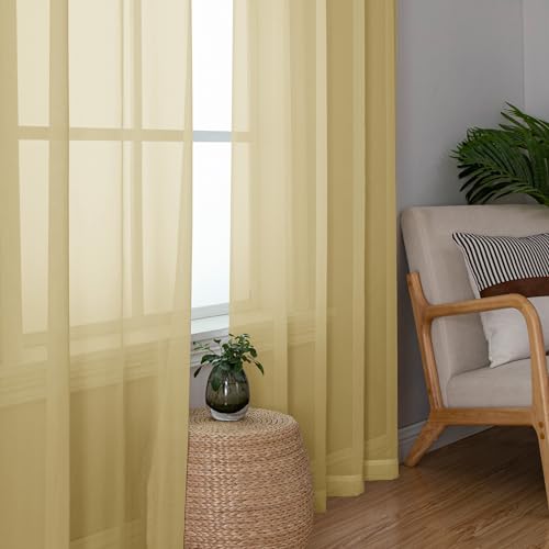 Gold Sheer Curtains 84 Inches Long 2 Panels (Gold / 42"W x 84"L (Pack of 2))