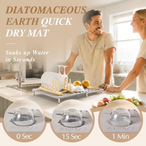 Nested Dish Drying Mat with Bamboo Rack for Dishes (Bamboo Rack Moonlight Gray)