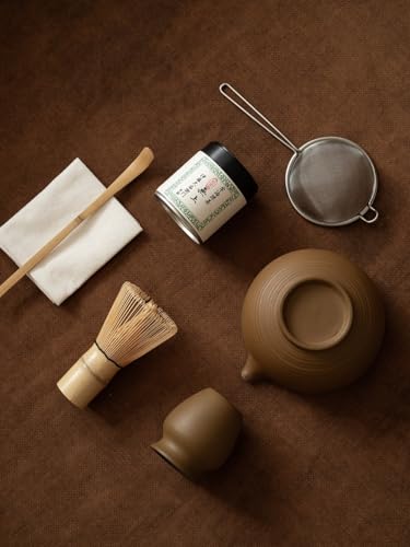 Matcha Whisk Set with Handmade Ceramic Bowl & Matcha Set (Matte Oak Brown)