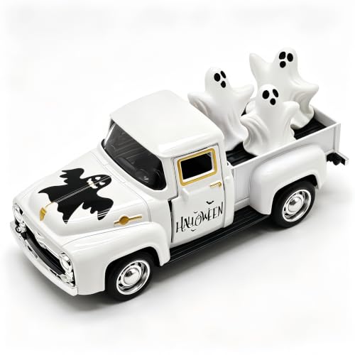 Halloween Decorations Indoor Farmhouse Truck with Ghost Figurines (Halloween-white)