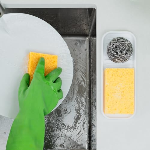 9x3.5) Silicone Sponge Holder for Kitchen Sink - Flexible Multipurpose Soap Tray - Sink Organizer for Kitchen, Bathroom, Makeup, Trinkets & More (White) (White (Medium) / Medium (9x3.5))