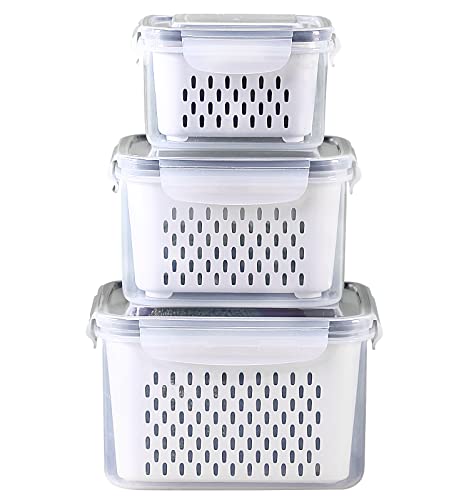 3Pack Fridge Food Storage Container Set with Lids with Strainer