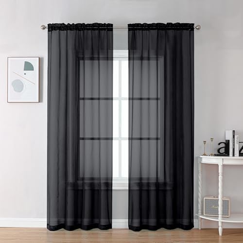 Sheer Black Curtains 90 inches Long 2 Panels (Black / 42"W x 90"L (Pack of 2))