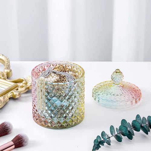2 Pack Qtip Holder Apothecary Jars with Lid (10 oz (2 pack) / Rainbow)