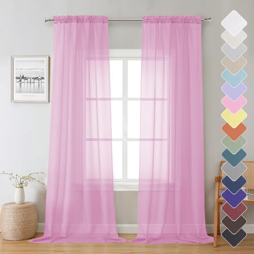 Sheer Curtains 96 Inches Long 2 Panels (Light Pink / 42"W x 96"L (Pack of 2))