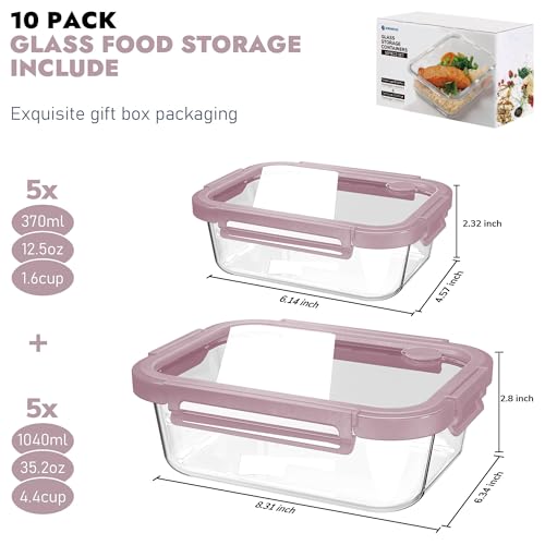 10 Pack Glass Food Storage Containers with Tempered Glass Lids