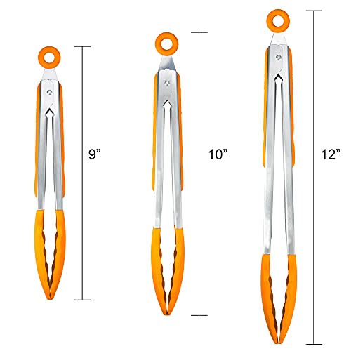 3 Pack Silicone Kitchen Tongs (Orange)