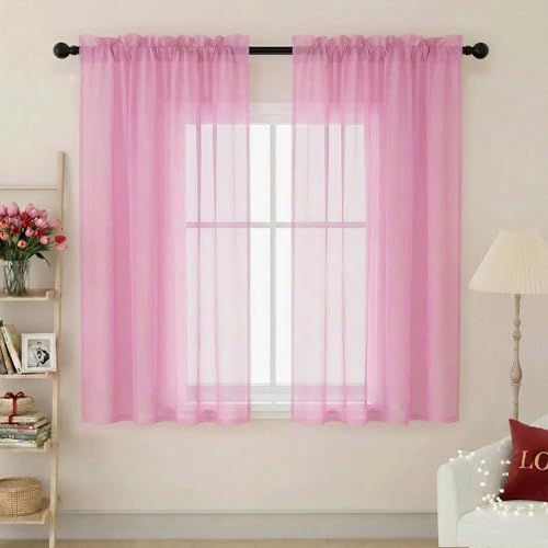 Sheer Pink Curtains for Bedroom Living Room 63 Inch Length 2 Panels (Pink / 42"W x 63"L (Pack of 2))