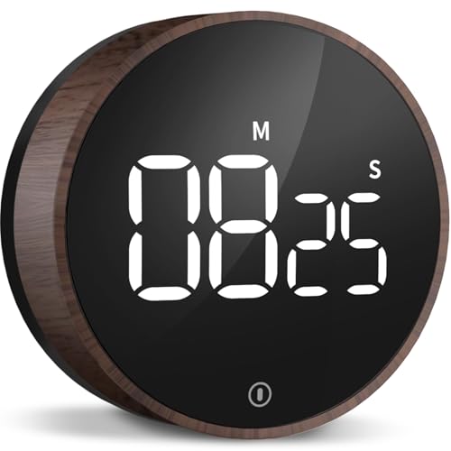 Digital Magnetic Kitchen Timer & Stopwatch with LED Display (7.8*7.8*2.7CM / Deep Woodgrain)