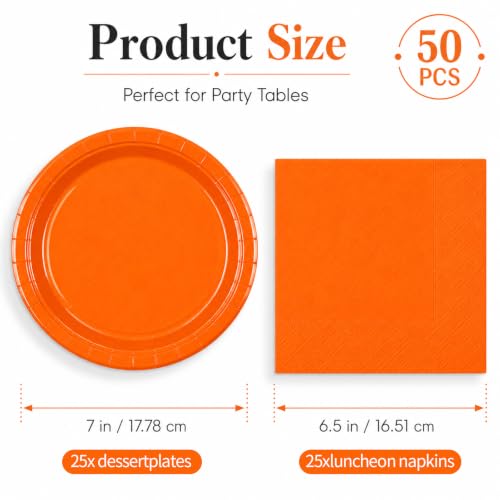 50PCS Orange Paper Plates and Napkins