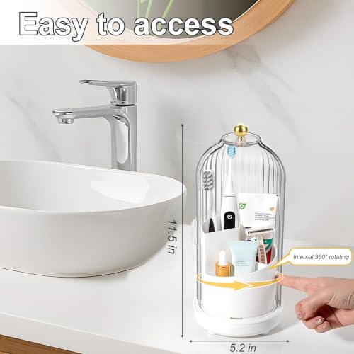 Toothbrush Holders with Cover Toothpaste Organizer for Bathroom (White)
