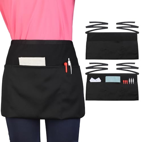 Server Waitress Waist Apron (Black 2 Pack)