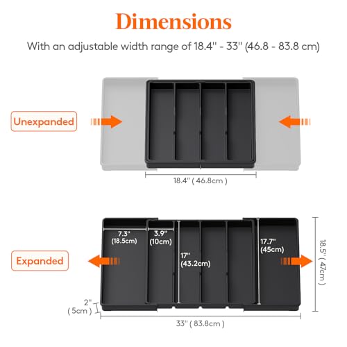 Utensil Organizer for Kitchen Drawers (Black / XXL(18-30''W x 18.5''D))