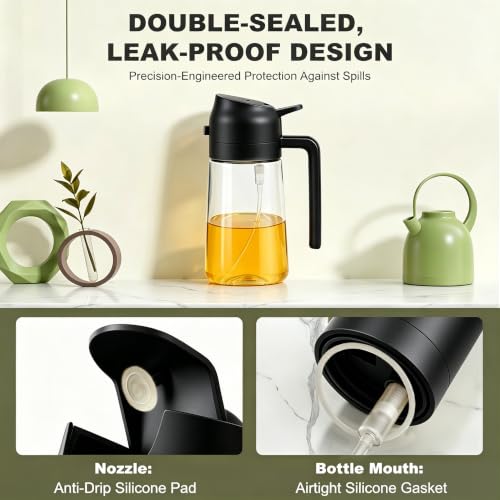 2-in-1 Olive Oil Sprayer for Cooking, Dispenser Bottle (Black) (Black)