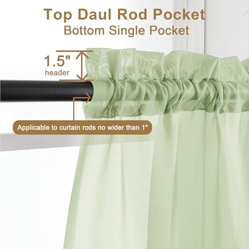 Light Green Sheer Valances for Windows (Light Green / 42"W x 16"L (Pack of 2))