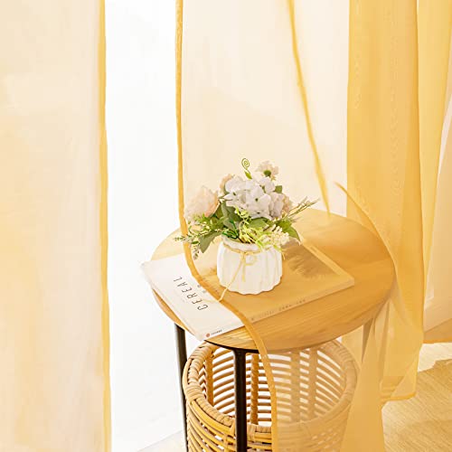 2 Panels Fall Sheer Curtains for Living Room 54X108 Inch Gold (Gold / 54"W x 108"L (Pack of 2))