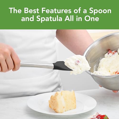 Spoon Spatula Spoonula with Stainless Steel Handle Ergonomic Grip Black (Black / Spoonula)