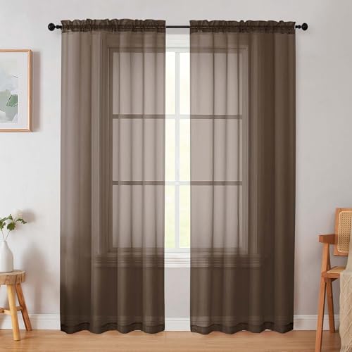 Chocolate Sheer Curtain for Bedroom Living Room 78 Inches Long 2 Panels Set (Chocolate / 42"W x 78"L (Pack of 2))