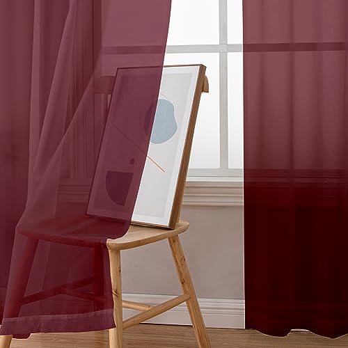 Sheer Window Curtain Panels 96 Inch Long 2 Pieces (40"W x 96"L (Pack of 2) / Burgundy)