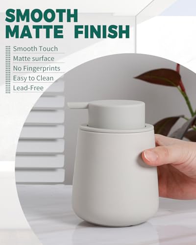 12Oz Ceramic Foam Soap Dispenser for Bathroom Kitchen Counter (Matte Light Grey)