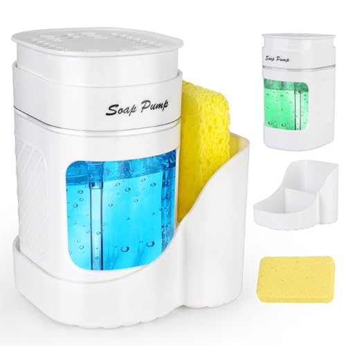 Kitchen Dish Soap Dispenser with Sponge Holder (White)
