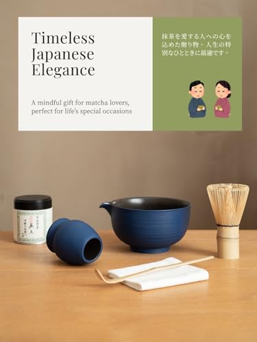 Matcha Whisk Set with Handmade Ceramic Bowl & Matcha Set (Cobalt Blue)