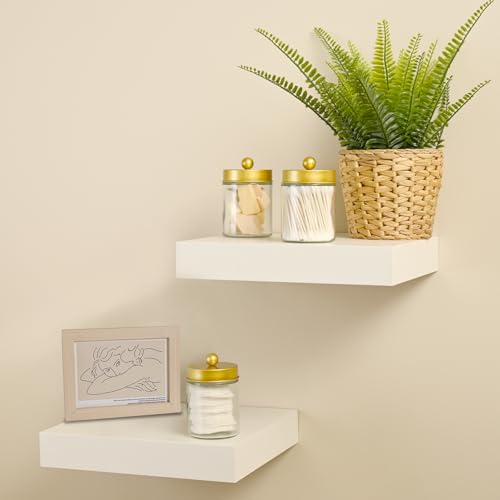3 Pack Glass Qtip Holder with Gold Stainless Steel Lids (3 pack / Gold)
