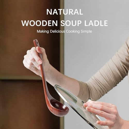 Wooden Soup Ladle for Cooking (Mahogany Reddish Brown / 10.8″-1.6oz)