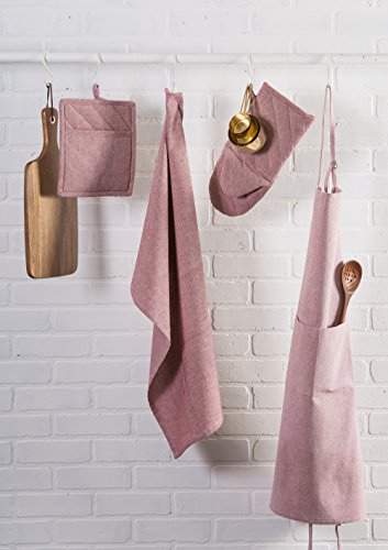 100% Cotton Solid Chambray Kitchen Set (Barn Red / Potholders)